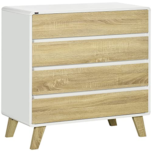HOMCOM Kommode mit 4 Schubladen, Sideboard, Schubladenschrank mit erhöhtem Design, Beistellschrank, Nachttisch für Wohnzimmer, Schlafzimmer, Kippschutz, Weiß+Natur, 80 x 40 x 79,5 cm HOMCOM Kommode mit 4 Schubladen, Sideboard, Schubladenschrank mit erhöhtem Design, Beistellschrank, Nachttisch für Wohnzimmer, Schlafzimmer, Kippschutz, Weiß+Natur, 80 x 40 x 79,5 cm von HOMCOM