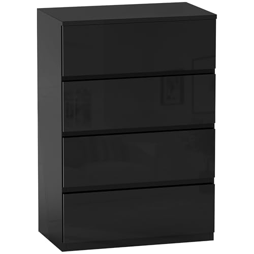 HOMCOM Kommode mit 4 Schubladen, modernes Schlafzimmer, mit kippsicherem Design, Kommode für Wohnzimmer, Flur, 55 x 34 x 80 cm, Schwarz glänzend HOMCOM Kommode mit 4 Schubladen, modernes Schlafzimmer, mit kippsicherem Design, Kommode für Wohnzimmer, Flur, 55 x 34 x 80 cm, Schwarz glänzend von HOMCOM