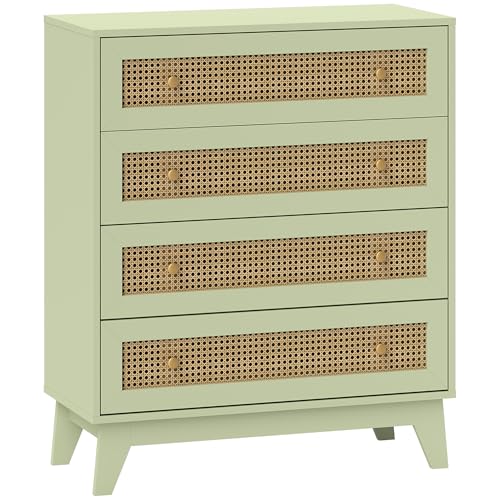 HOMCOM Kommode mit 4 Schubladen Aufbewahrungseinheit mit Rattan-Element für Schlafzimmer Wohnzimmer Hellgrün HOMCOM Kommode mit 4 Schubladen Aufbewahrungseinheit mit Rattan-Element für Schlafzimmer Wohnzimmer Hellgrün von HOMCOM