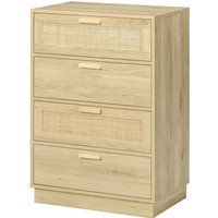 HOMCOM Kommode mit 4 Schubladen Schlafzimmer Aufbewahrungsschrank im Boheme-Stil mit Holzrahmen, Rattankommode für Schlafzimmer, Wohnzimmer, Flur, 60 x 38 x 88,5 cm, Naturholz   Aosom von HOMCOM