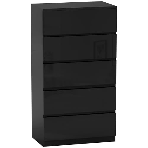 HOMCOM Kommode mit 5 Schubladen, modernes Schlafzimmer, mit kippsicherem Design, Kommode für Wohnzimmer, Flur, 55 x 34 x 100 cm, Schwarz glänzend HOMCOM Kommode mit 5 Schubladen, modernes Schlafzimmer, mit kippsicherem Design, Kommode für Wohnzimmer, Flur, 55 x 34 x 100 cm, Schwarz glänzend von HOMCOM