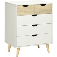 HOMCOM Kommode mit 5 Schubladen Beistellschrank Sideboard für Wohnzimmer Schlafzimmer, 60x40x77,5 cm, Weiß Hellbraun, elegantes Design aus Spanplatte   Aosom.de von HOMCOM