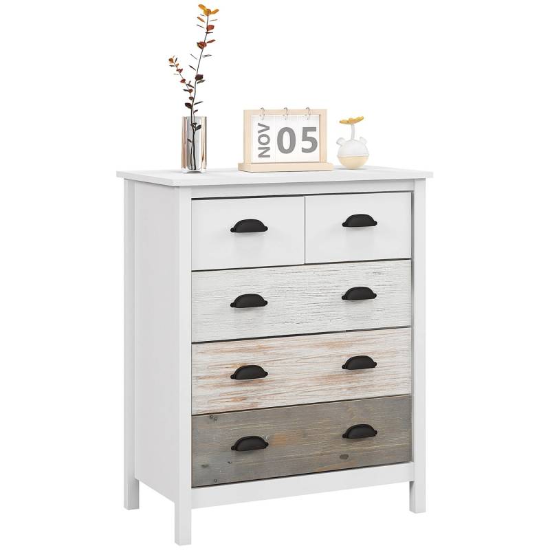 HOMCOM Kommode mit 5 Schubladen Griff Kippschutz Weiß 70 x 38 x 85 cm von HOMCOM