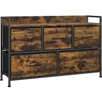 HOMCOM Kommode mit 5 Schubladen aus Stoff Kommodenschrank Aufbewahrungsschrank mit Stahlgestell, Industrie-Design für Schlafzimmer, Wohnzimmer Rustikal-Braun   Aosom von HOMCOM