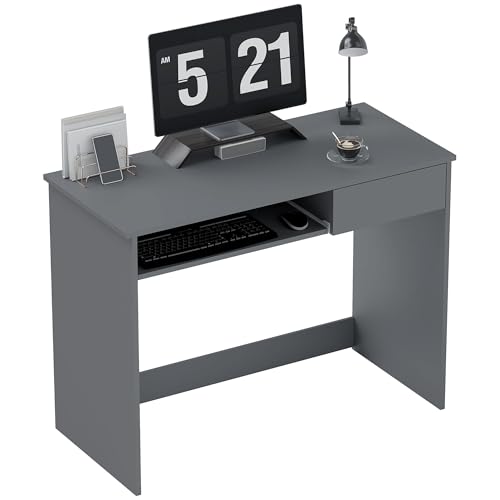 HOMCOM Kompakter Computertisch mit Tastaturablage, 100 cm, Heimbüro-Schreibtisch mit Schublade für Schlafzimmer, Arbeitszimmer, Grau HOMCOM Kompakter Computertisch mit Tastaturablage, 100 cm, Heimbüro-Schreibtisch mit Schublade für Schlafzimmer, Arbeitszimmer, Grau von HOMCOM