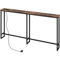 HOMCOM Konsolentisch, Flurtisch mit Integrierte Ladestation, Stahlbeine, Schmal Beistelltisch im Industriell Stil für Flur Eingang Büro, Stahl, 160 x 20 x 80 cm Rustikal-Braun   Aosom von HOMCOM