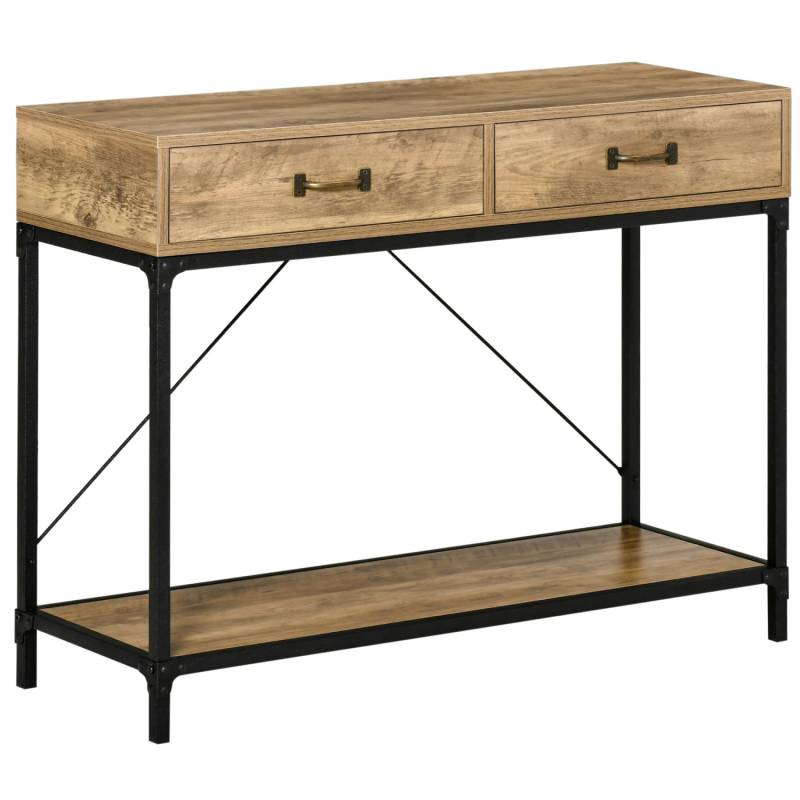 HOMCOM Konsolentisch 2 Schubladen Unterregal Metall Braun Schwarz 100 x 35 x 76,5 cm von HOMCOM