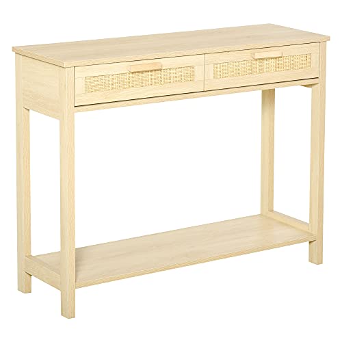 HOMCOM Konsolentisch Beistelltisch Rattan-Design mit 2 Schubladen Sideboard Eingang MDF Spanplatte 100 x 30 x 76 cm HOMCOM Konsolentisch Beistelltisch Rattan-Design mit 2 Schubladen Sideboard Eingang MDF Spanplatte 100 x 30 x 76 cm von HOMCOM