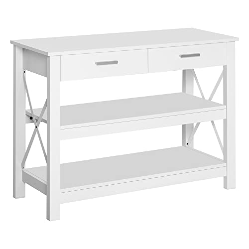 HOMCOM Konsolentisch Eingangshalle Tisch mit 2 Schubladen und unteren Regalen Modern Style Metallrahmen 105x40x76 cm Weiß HOMCOM Konsolentisch Eingangshalle Tisch mit 2 Schubladen und unteren Regalen Modern Style Metallrahmen 105x40x76 cm Weiß von HOMCOM