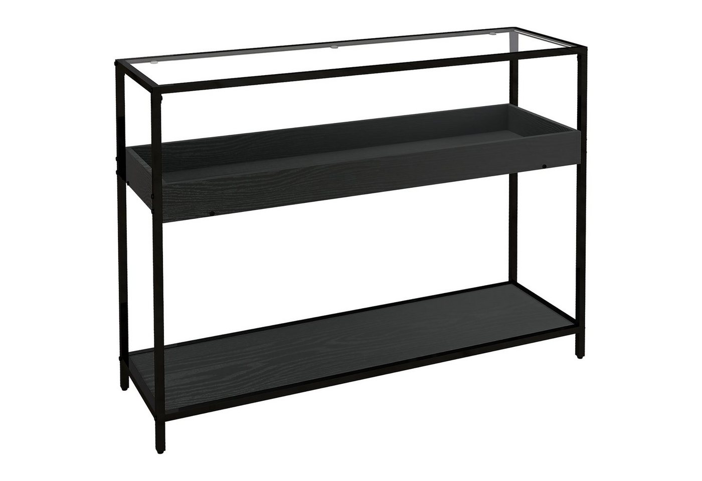 HOMCOM Konsolentisch mit 2 Regalen, Flurtisch mit Glasplatte, (Schuhregal, 1-St., Flurkonsole), Stahl, Schwarz, 100 x 30 x 78 cm von HOMCOM