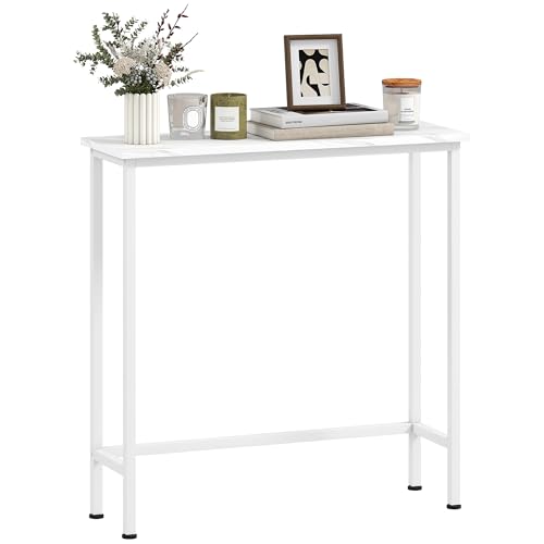 HOMCOM Konsolentisch Flurtisch mit verstellbar Fußpads, Kippschutz, Marmoroptik 75 x 24 x 76 cm Beistelltisch Sofatisch Kleiner Ausstellungstisch für Kleinen Raum, Eingang, Flur, Wohnzimmer Weiß von HOMCOM