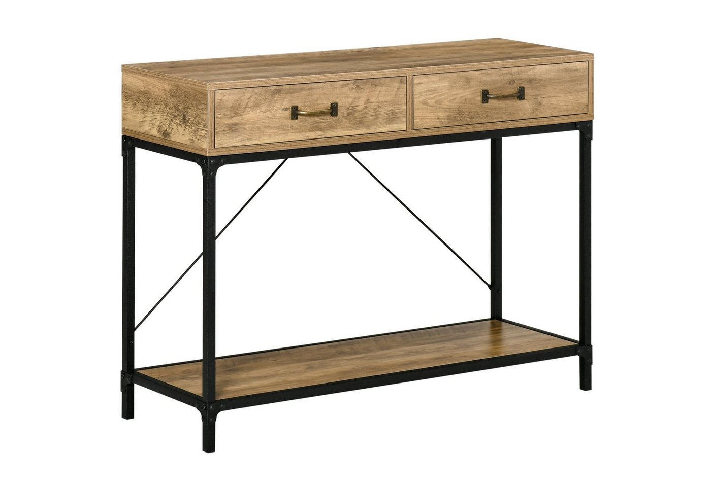 HOMCOM Konsolentisch 2 Schubladen Unterregal (Beistelltisch, 1-St., Eingangstisch), vintage Metall Spanplatte Braun+Schwarz 100 x 35 x 76,5 cm HOMCOM Konsolentisch 2 Schubladen Unterregal (Beistelltisch, 1-St., Eingangstisch), vintage Metall Spanplatte Braun+Schwarz 100 x 35 x 76,5 cm von HOMCOM