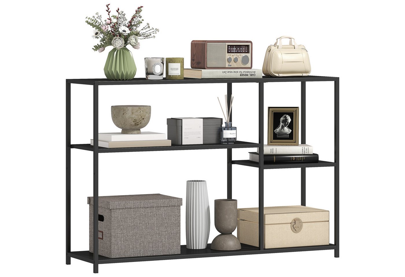 HOMCOM Konsolentisch Schmaler Sofatisch mit 4 Ebenen (mit Stahlrahmen, 1-St., für Flur, Eingangsbereich, Wohnzimmer), 110 x 30 x 75 cm, Schwarz von HOMCOM