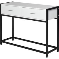 HOMCOM Konsolentisch für Eingangsbereich mit 2 Schubladen, Weiße Holzplatte und Schwarze Metallbeine 120x34x81cm   Aosom von HOMCOM