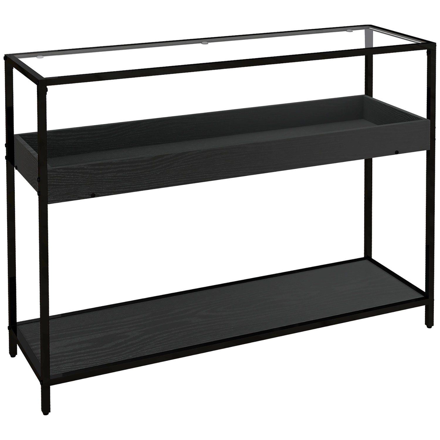 HOMCOM Konsolentisch mit 2 Regalen Glasplatte Stahl Schwarz 100 x 30 x 78 cm HOMCOM Konsolentisch mit 2 Regalen Glasplatte Stahl Schwarz 100 x 30 x 78 cm von HOMCOM