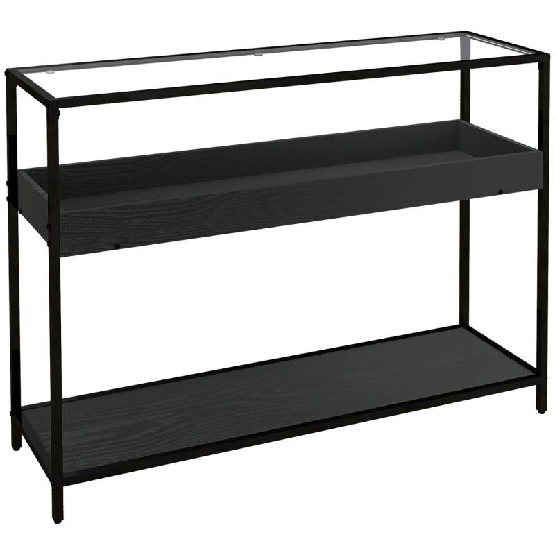HOMCOM Konsolentisch mit 2 Regalen Glasplatte Stahl Schwarz 100 x 30 x 78 cm von HOMCOM