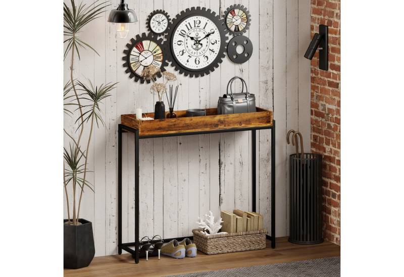 HOMCOM Konsolentisch mit Geländer (Beistelltisch, 1-St., Flurtisch), für Kleinen Raum, Eingang, Flur, Wohnzimmer Rustikal Braun von HOMCOM