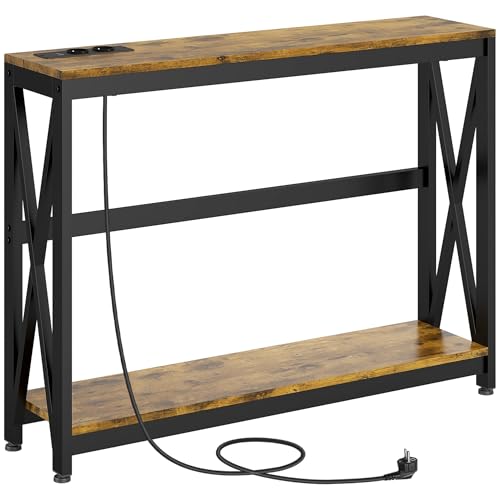 HOMCOM Konsolentisch mit Mehrfachsteckdose, Sofatisch mit 2 Regalen, schmaler Eingangstisch für Wohnzimmer, Schlafzimmer, Flur, 100 x 24 x 75 cm, Industriestil, rustikales Braun und Schwarz HOMCOM Konsolentisch mit Mehrfachsteckdose, Sofatisch mit 2 Regalen, schmaler Eingangstisch für Wohnzimmer, Schlafzimmer, Flur, 100 x 24 x 75 cm, Industriestil, rustikales Braun und Schwarz von HOMCOM