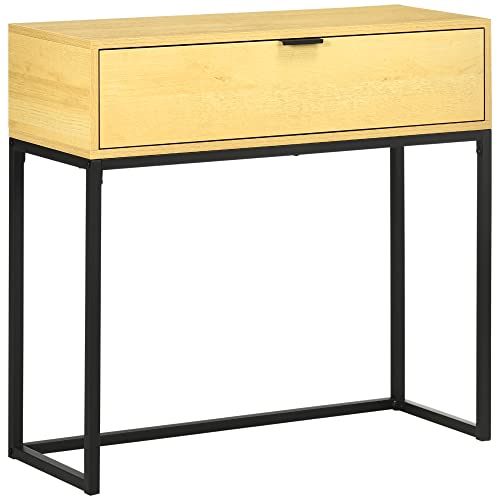 HOMCOM Konsolentisch mit Schublade Moderne Seite Konsole Couchtisch mit Stahlbeinen für Flur Wohnzimmer Schlafzimmer 80x30x76 cm Natur von HOMCOM