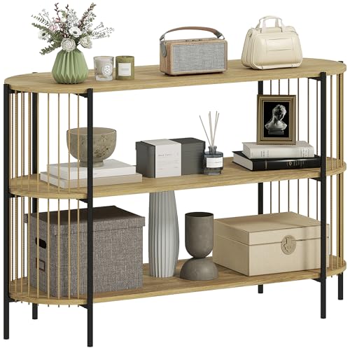 HOMCOM Konsolentisch mit handgewebtem Papierseil 3-stufige Flurkonsole mit Stahlrahmen im böhmischen Stil für Eingangshalle Wohnzimmer 124x43,5x80 cm Natur von HOMCOM