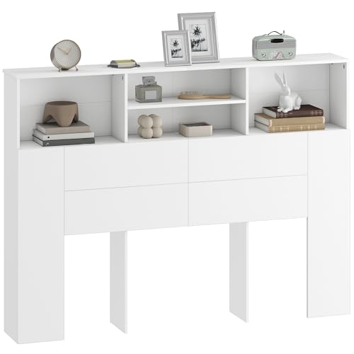 HOMCOM Kopfteil auf Fuß 140 cm mit Stauraum, modernes Bettzubehör mit 4 offenen Fächern für Schlafzimmer, 140 x 19 x 103,5 cm, weiß von HOMCOM