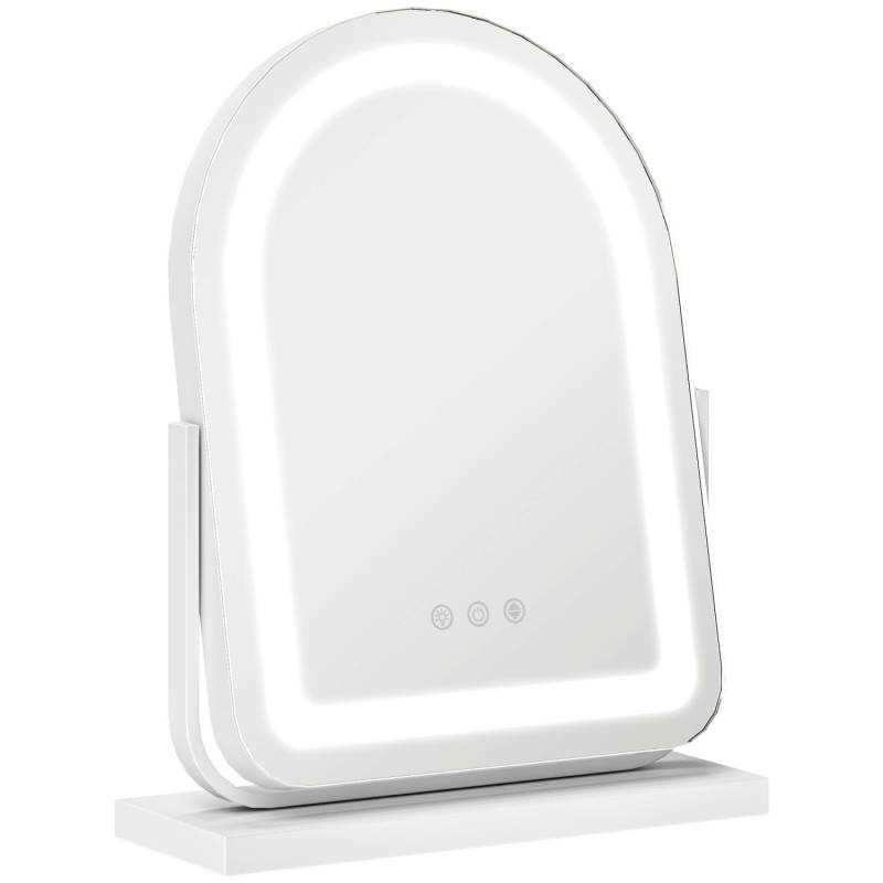 HOMCOM Kosmetikspiegel 3 Lichtfarben Glas Weiß 33L x 12B x 44,5H cm von HOMCOM