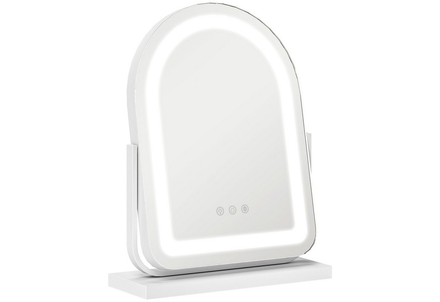 HOMCOM Kosmetikspiegel mit LED Licht, 3 Lichtfarben (360° Drehbar Makeup-Spiegel, 1-St., Schminkspiegel), mit Touch-Steuerung, Metallrahmen, Weiß von HOMCOM