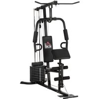 HOMCOM Kraftstation Fitnessstation mit Latzug- und Butterflystange Multi-Gym-Krafstation mit 45 kg G von HOMCOM