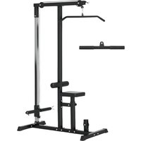 HOMCOM Kraftstation  Multifunktionale Fitnessstation mit verstellbarem Sitz & Riemenscheibe, Stahl, Schwarz, 107x120x190cm  Aosom von HOMCOM
