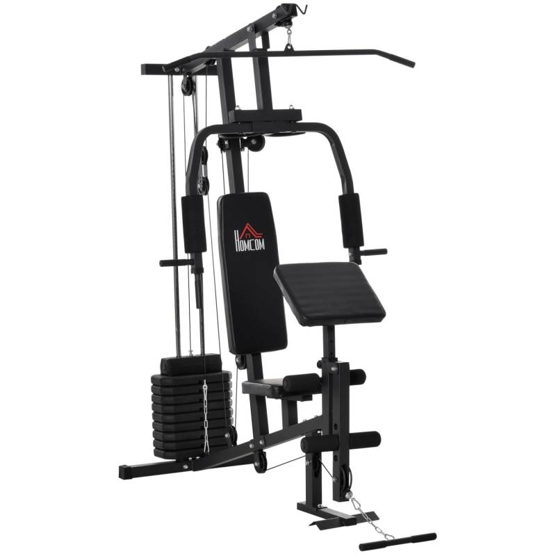 HOMCOM Kraftstation mit Rollenpolsterung Stahl Kunstleder Schwarz 148x108x207cm von HOMCOM