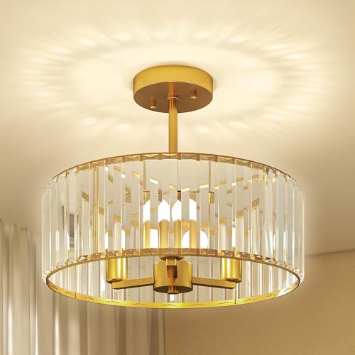 HOMCOM Kristall Deckenleuchte, Deckenlampe Hängend mit 3 x E14 Fassung, Runde Deckenbeleuchtung für Schlafzimmer Wohnzimmer Ø39 x 32 cm, exkl. Glühbirne Gold von HOMCOM