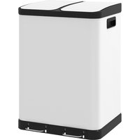 HOMCOM Küchenabfalleimer 2 x 30L Abfalleimer mit Pedal aus Edelstahl mit 2 Fächern, sanft schließendem Deckel, herausnehmbare Inneneimer, für Recycling und Abfälle, weiß   Aosom von HOMCOM