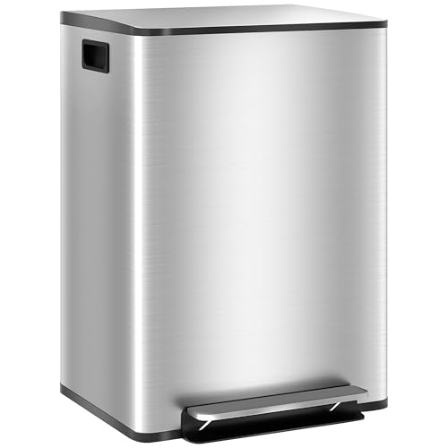 HOMCOM Küchenabfalleimer 2 x 30L Treteimer 2 Fächer, Edelstahl mit weich schließendem Deckel, abnehmbare Eimer, 47,7L x 37,5l x 66,8H cm silbern HOMCOM Küchenabfalleimer 2 x 30L Treteimer 2 Fächer, Edelstahl mit weich schließendem Deckel, abnehmbare Eimer, 47,7L x 37,5l x 66,8H cm silbern von HOMCOM