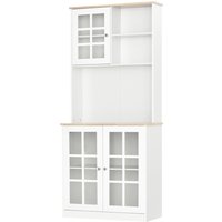 HOMCOM Küchenbuffet, Küchenschrank-Vitrine mit vielen Stauräumen, 3 Glasfronten mit Regal, 2 Fächer, große Arbeitsplatte, MDF weiß Eiche   Aosom von HOMCOM