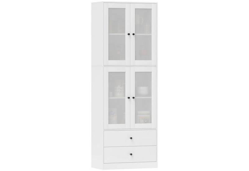 HOMCOM Küchenbuffet 170 cm hoher Küchenschrank (moderner Küchenaufbewahrungsschrank, 1-St., mit 4 Glastüren, Schubladen, verstellbaren Regalen) 59 x 30 x 170 cm, Weiß von HOMCOM
