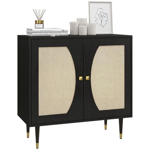 HOMCOM Küchenbuffet Bohemian Design Aufbewahrungsmöbel Doppeltüren mit 2 Ebenen, Front aus Rattan 80 x 38 x 79 cm schwarz HOMCOM Küchenbuffet Bohemian Design Aufbewahrungsmöbel Doppeltüren mit 2 Ebenen, Front aus Rattan 80 x 38 x 79 cm schwarz von HOMCOM