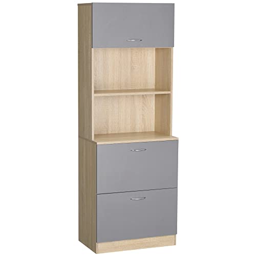 HOMCOM Küchenbuffet Küchenschrank Multi-Ordner 2 Schubladen 1 Schrank + große Platte 60 x 38 x 168 cm MDF grau von HOMCOM