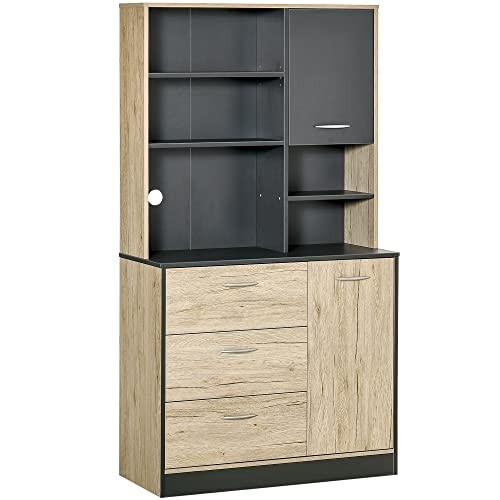 HOMCOM Küchenbuffet Küchenschrank Multi-Ordner 2 Türen 3 Schubladen 3 Regale + große Platte 90L x 39l x 169H cm zweifarbig helle Eiche grau HOMCOM Küchenbuffet Küchenschrank Multi-Ordner 2 Türen 3 Schubladen 3 Regale + große Platte 90L x 39l x 169H cm zweifarbig helle Eiche grau von HOMCOM