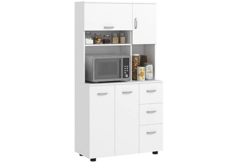 HOMCOM Küchenbuffet Küchenschrank mit 3 Schubladen, verstellbaren Einlegeböden (Esszimmerschrank, 1-St., Hochschrank) für Wohnzimmer, Esszimmer, 89 x 39,5 x 168 cm, Weiß von HOMCOM