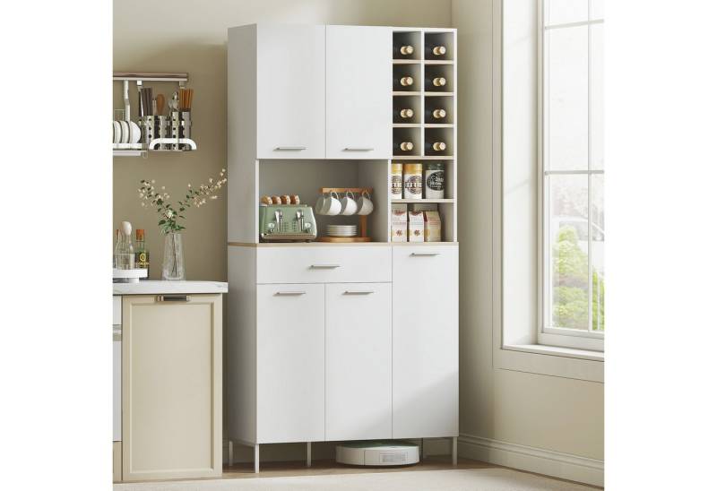 HOMCOM Küchenbuffet Küchenschrank mit Arbeitsplatte, 5 Türen, Weinregal, Schublade (Buffetschrank, 1-St., Hochschrank) Moderner Vorratsschrank, Weiß, 90 x 35 x 183 cm von HOMCOM