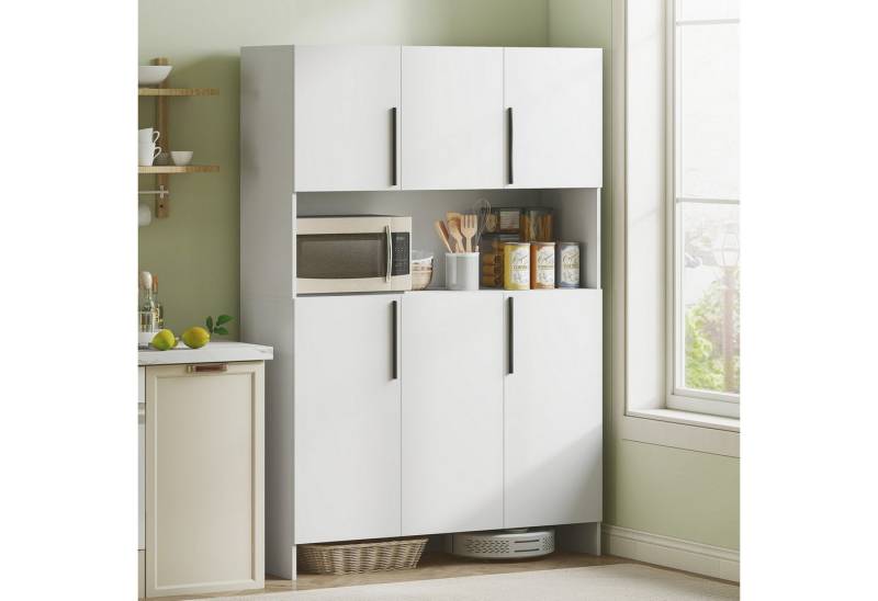 HOMCOM Küchenbuffet Küchenschrank mit Arbeitsplatte 4 Schränken geräuschlosen Scharnieren (Küchenschrank, Hochschrank) Mikrowellenschrank mit Modernem Design, Weiß von HOMCOM