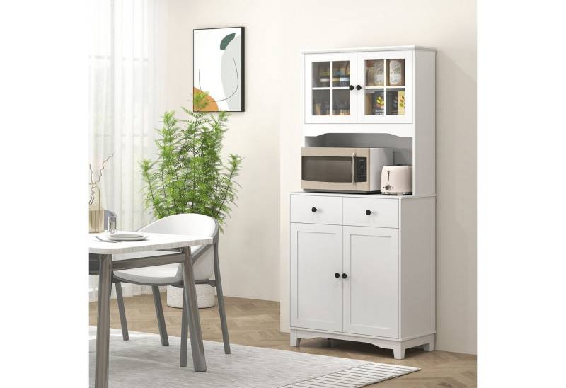 HOMCOM Küchenbuffet Küchenschrank mit Mikrowellenregal, 2 Schränken, 2 Schubladen (Vitrinenschrank, 1-St., Hochschrank) Buffetschrank für Wohnzimmer, Esszimmer, Weiß von HOMCOM
