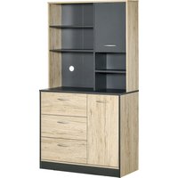 HOMCOM Küchenbuffet Küchenschrank mit vielfältigen Aufbewahrungsmöglichkeiten 2 Türen 3 Schubladen 3 Regale + große Arbeitsplatte 90L x 39B x 169H cm zweifarbig Eiche Grau   Aosom von HOMCOM