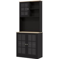 HOMCOM Küchenbuffet Küchenvitrine mit viel Stauraum, 3 Glastüren, Regalboden, 2 Fächer, großer Arbeitsplatz, MDF Schwarz Eiche   Aosom von HOMCOM