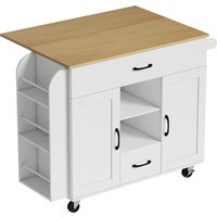 HOMCOM Kücheninsel Küchenwagen auf Rollen mit 2 Schubladen, 2 Soft-Close-Türe, ausklappbare Arbeitsfläche, Servierwagen mit Gewürzregal, Handtuchhalter, verstellbaren Regalen Weiß   Aosom von HOMCOM
