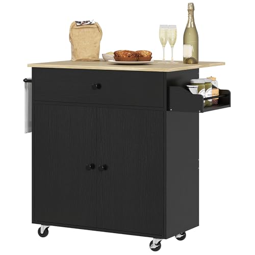 HOMCOM Kücheninsel mit klappbarem Flügel Küchenwagen Küchenschrank mit Rädern 2 Türen Gewürzschublade Handtuchhalter und verstellbarem Regal 106x42x87 cm Schwarz und Eiche HOMCOM Kücheninsel mit klappbarem Flügel Küchenwagen Küchenschrank mit Rädern 2 Türen Gewürzschublade Handtuchhalter und verstellbarem Regal 106x42x87 cm Schwarz und Eiche von HOMCOM