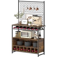 HOMCOM Küchenregal, Standregal mit 5 S-Haken, 2 Ablagen, Metallgitterpaneele, Kaffeebar mit Weinregal, Bäckerregal aus Metallrahmen, Rustikal-Braun, 96,5 x 38 x 165 cm   Aosom von HOMCOM