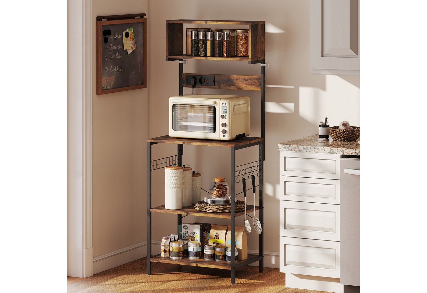 HOMCOM Küchenregal Bäckerregal, X-Streben, Standregal 1-tlg., Mit Steckdosen und 5 Haken, Rustikal-Braun HOMCOM Küchenregal Bäckerregal, X-Streben, Standregal 1-tlg., Mit Steckdosen und 5 Haken, Rustikal-Braun von HOMCOM