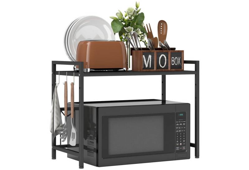 HOMCOM Küchenregal Erweiterbares Mikrowellenregal Mikrowellenständer mit 3 Haken, Mikrowellenhalter 1-tlg., aus Metall, Schwarz von HOMCOM