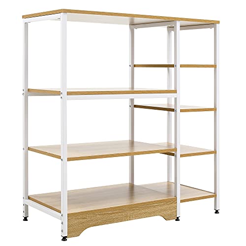 HOMCOM Küchenregal Standregal Lagerregal Eckregal mit 7 Einlegeböden rutschfesten Fußkappen Metallregal robust und stabil Metall MDF Stahl Weiß+Natur 90 x 40 x 95 cm von HOMCOM